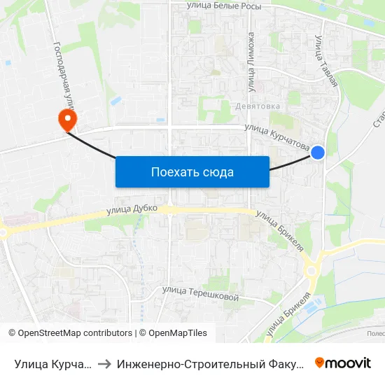 Улица Курчатова to Инженерно-Строительный Факультет Гргу map