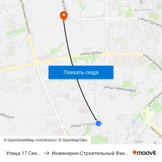 Улица 17 Сентября to Инженерно-Строительный Факультет Гргу map