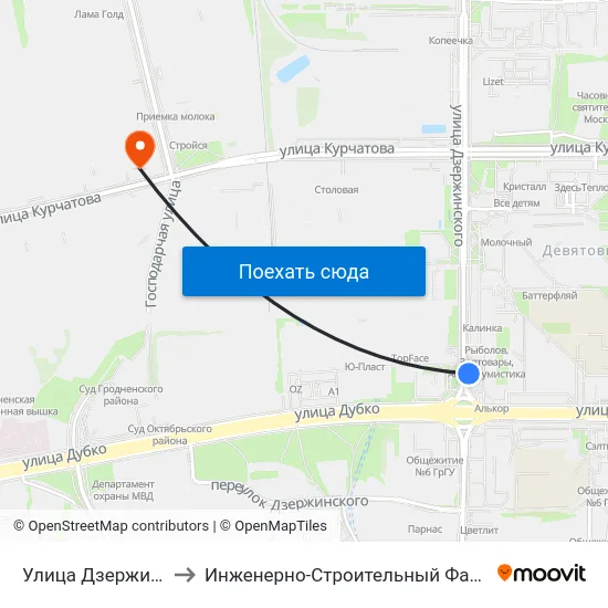 Улица Дзержинского to Инженерно-Строительный Факультет Гргу map