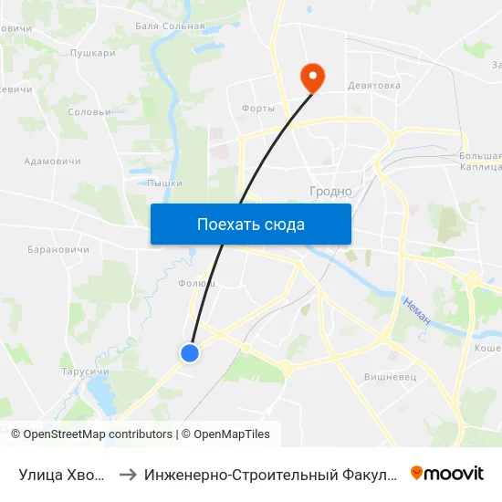 Улица Хвойная to Инженерно-Строительный Факультет Гргу map