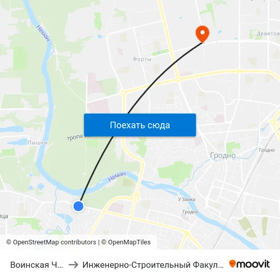 Воинская Часть to Инженерно-Строительный Факультет Гргу map