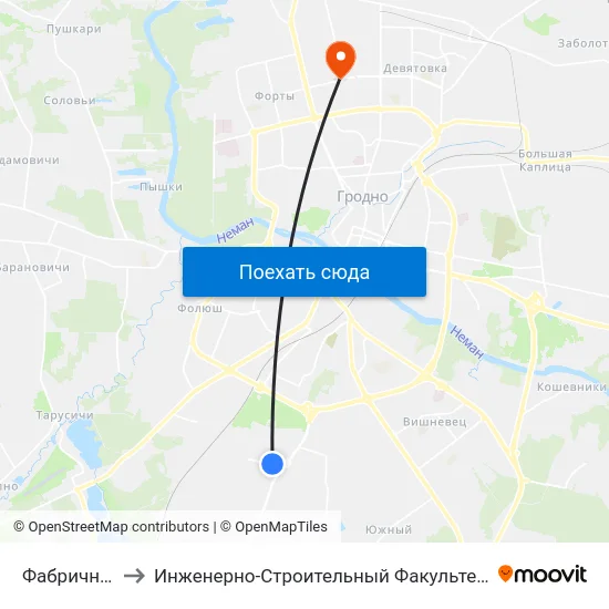 Фабричный to Инженерно-Строительный Факультет Гргу map