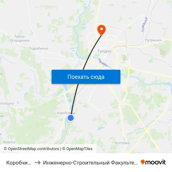 Коробчицы to Инженерно-Строительный Факультет Гргу map