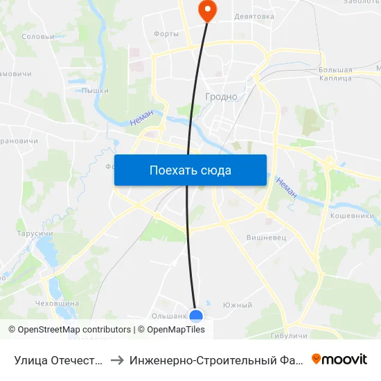Улица Отечественная to Инженерно-Строительный Факультет Гргу map
