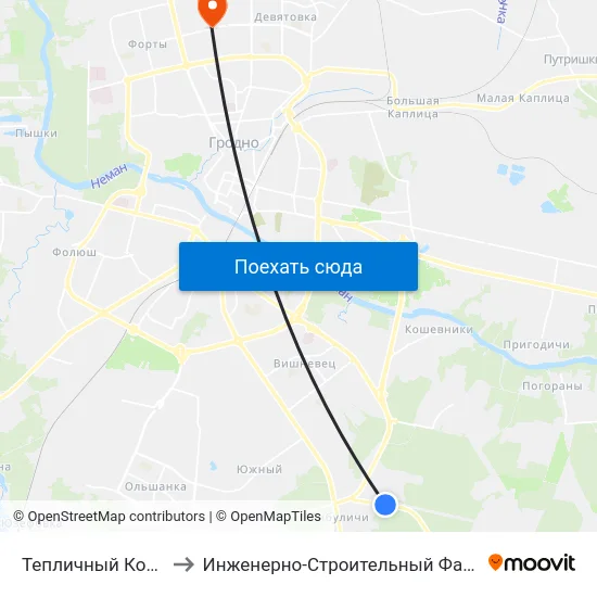 Тепличный Комбинат to Инженерно-Строительный Факультет Гргу map