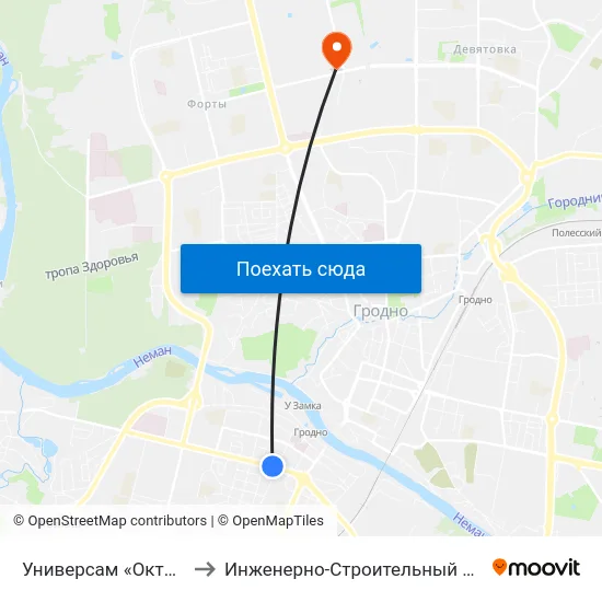 Универсам «Октябрьский» to Инженерно-Строительный Факультет Гргу map