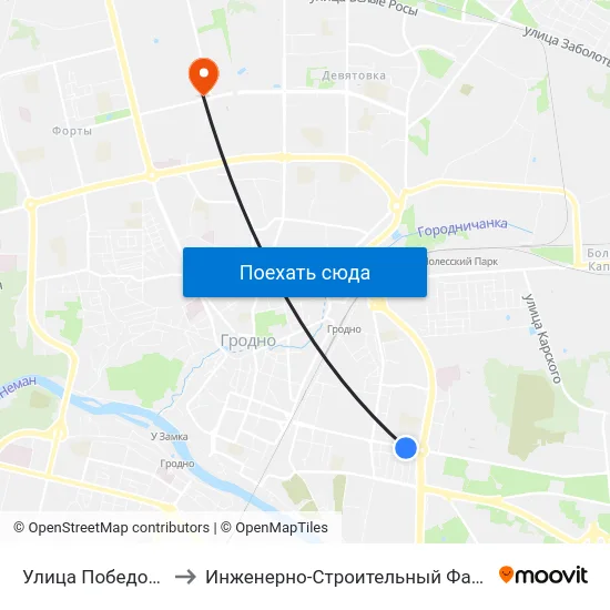 Улица Победоносная to Инженерно-Строительный Факультет Гргу map