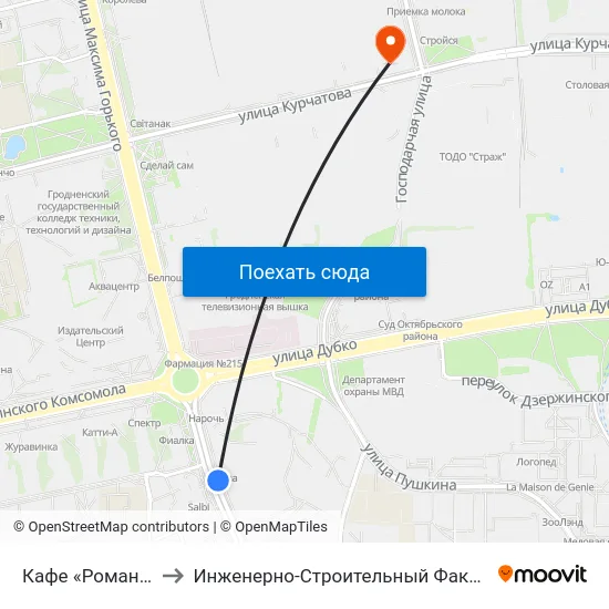 Кафе «Романтика» to Инженерно-Строительный Факультет Гргу map