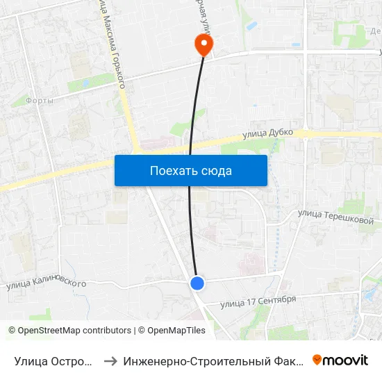 Улица Островского to Инженерно-Строительный Факультет Гргу map