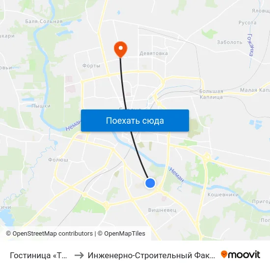 Гостиница «Турист» to Инженерно-Строительный Факультет Гргу map