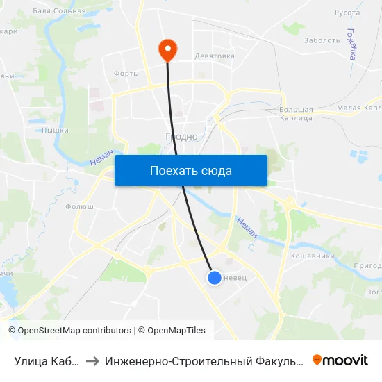 Улица Кабяка to Инженерно-Строительный Факультет Гргу map