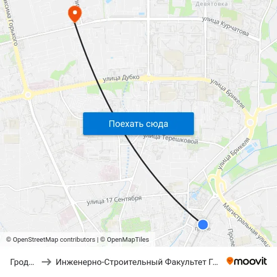 Гродно to Инженерно-Строительный Факультет Гргу map