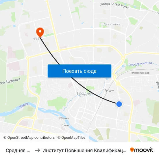 Средняя Школа № 13 to Институт Повышения Квалификации И Переподготовки Кадров Гргу map