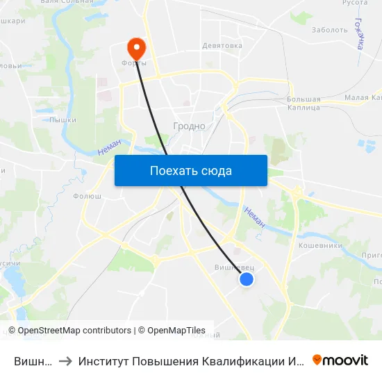 Вишневец-5 to Институт Повышения Квалификации И Переподготовки Кадров Гргу map