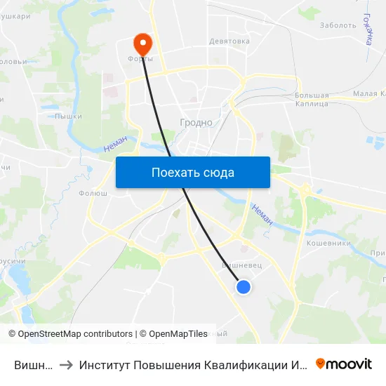 Вишневец-5 to Институт Повышения Квалификации И Переподготовки Кадров Гргу map