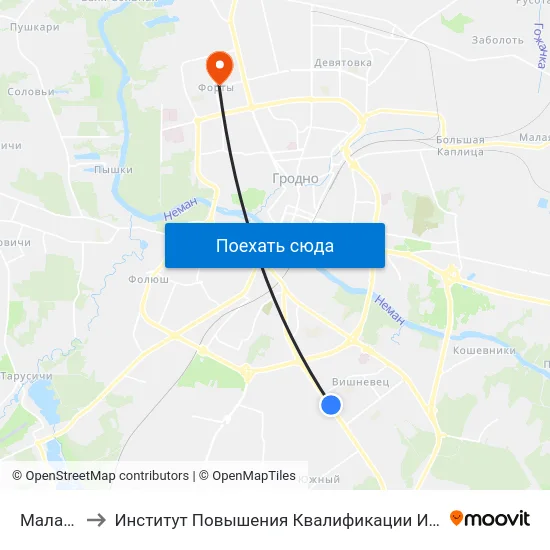 Малаховичи to Институт Повышения Квалификации И Переподготовки Кадров Гргу map
