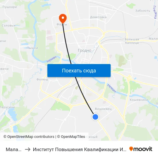 Малаховичи to Институт Повышения Квалификации И Переподготовки Кадров Гргу map