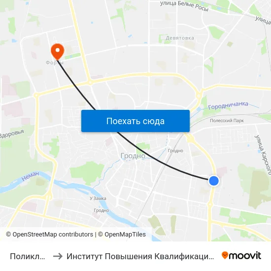Поликлиника № 5 to Институт Повышения Квалификации И Переподготовки Кадров Гргу map