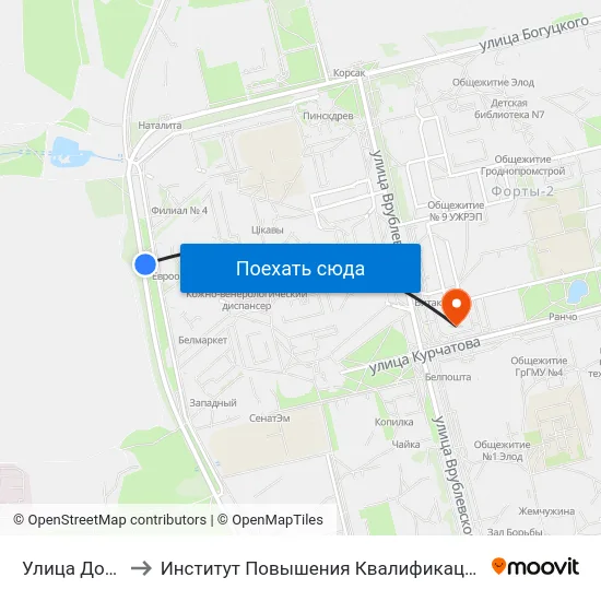 Улица Домбровского to Институт Повышения Квалификации И Переподготовки Кадров Гргу map