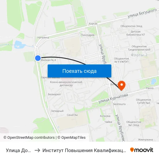 Улица Домбровского to Институт Повышения Квалификации И Переподготовки Кадров Гргу map