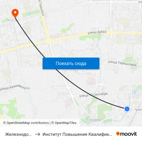 Железнодорожный Вокзал to Институт Повышения Квалификации И Переподготовки Кадров Гргу map