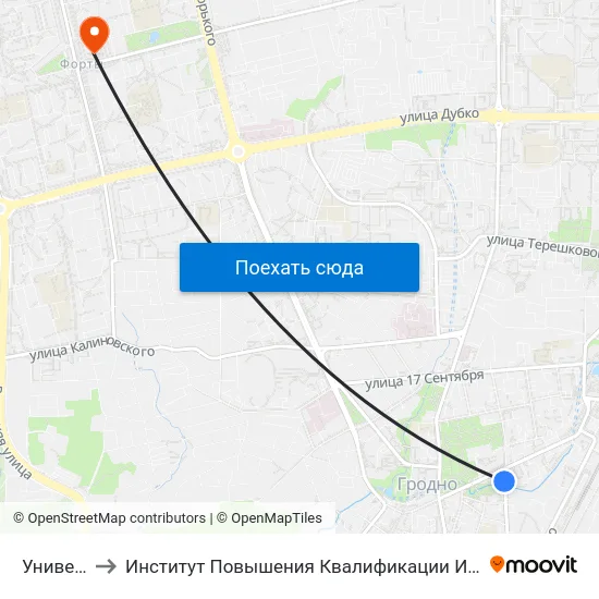 Университет to Институт Повышения Квалификации И Переподготовки Кадров Гргу map