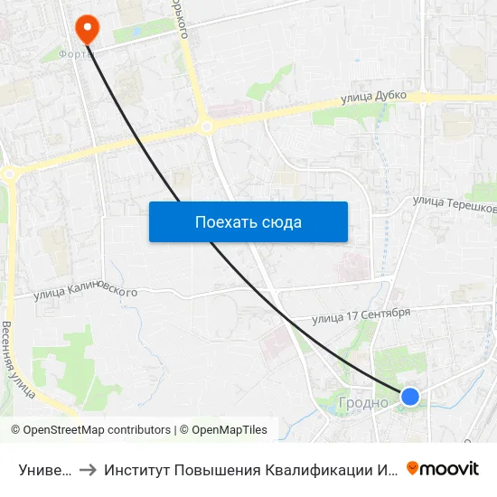 Университет to Институт Повышения Квалификации И Переподготовки Кадров Гргу map