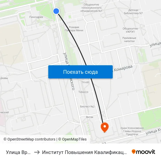 Улица Врублевского to Институт Повышения Квалификации И Переподготовки Кадров Гргу map