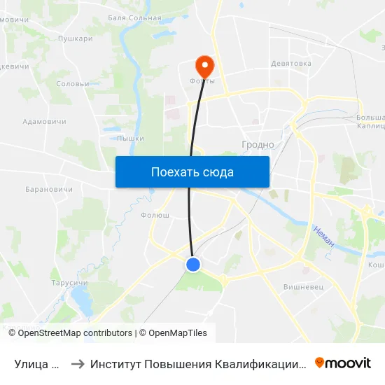 Улица Окульная to Институт Повышения Квалификации И Переподготовки Кадров Гргу map