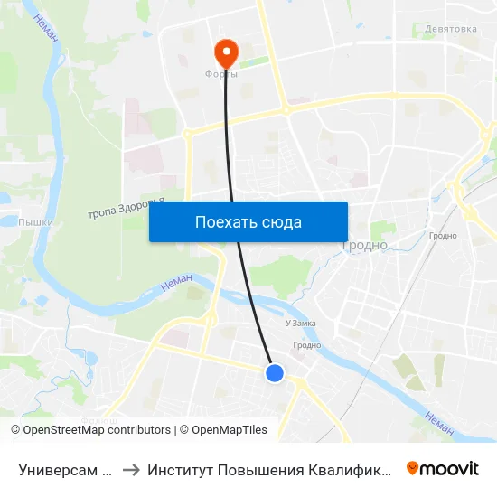 Универсам «Октябрьский» to Институт Повышения Квалификации И Переподготовки Кадров Гргу map