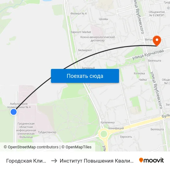 Городская Клиническая Больница №3 to Институт Повышения Квалификации И Переподготовки Кадров Гргу map