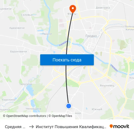 Средняя Школа № 39 to Институт Повышения Квалификации И Переподготовки Кадров Гргу map