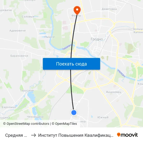 Средняя Школа № 39 to Институт Повышения Квалификации И Переподготовки Кадров Гргу map