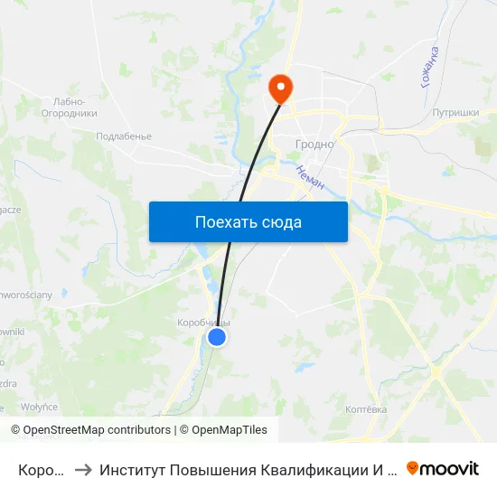 Коробчицы to Институт Повышения Квалификации И Переподготовки Кадров Гргу map