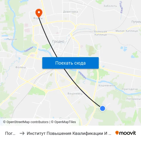 Погораны to Институт Повышения Квалификации И Переподготовки Кадров Гргу map