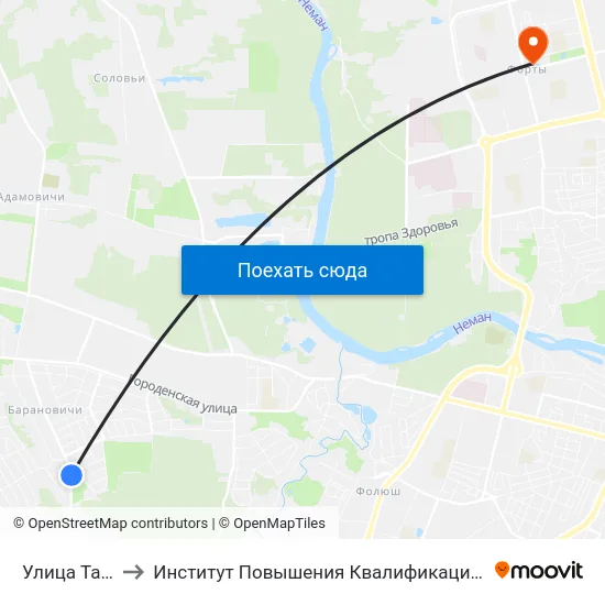 Улица Тарусичская to Институт Повышения Квалификации И Переподготовки Кадров Гргу map