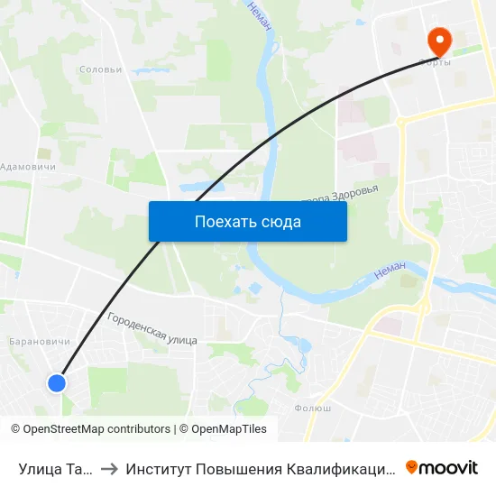 Улица Тарусичская to Институт Повышения Квалификации И Переподготовки Кадров Гргу map