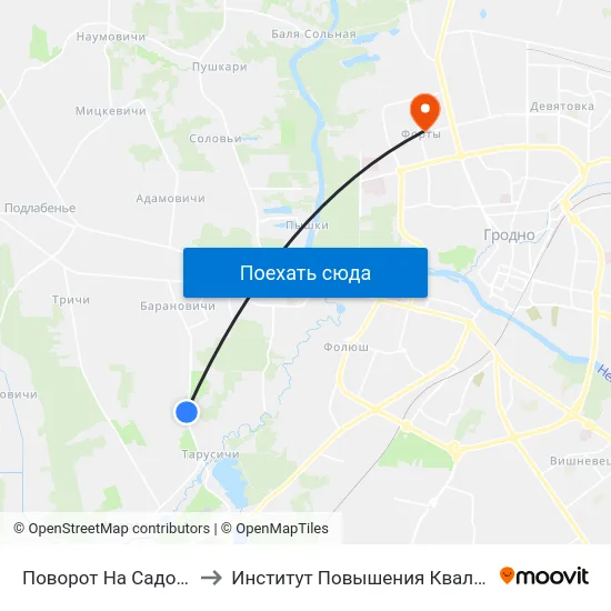 Поворот На Садовое Товарищество «Вишня» to Институт Повышения Квалификации И Переподготовки Кадров Гргу map