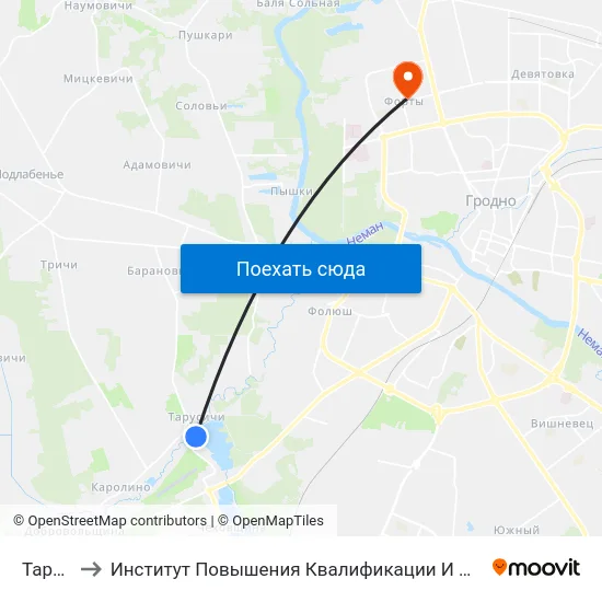 Тарусичи to Институт Повышения Квалификации И Переподготовки Кадров Гргу map