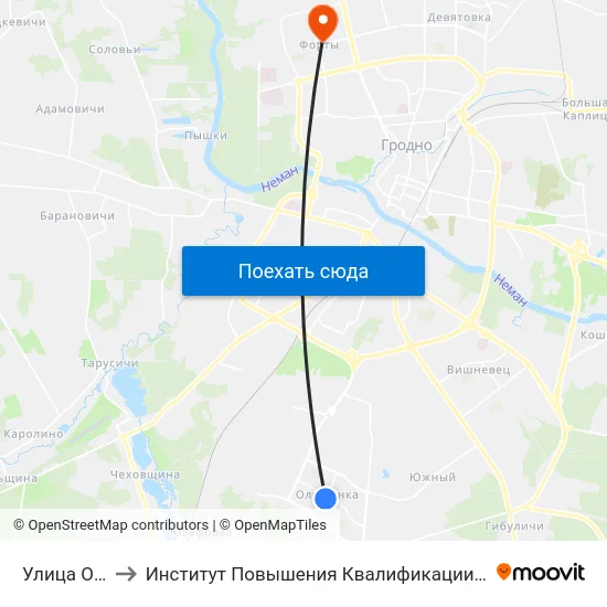 Улица Огинского to Институт Повышения Квалификации И Переподготовки Кадров Гргу map