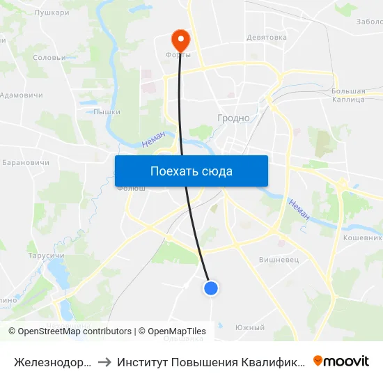 Железнодорожный Переезд to Институт Повышения Квалификации И Переподготовки Кадров Гргу map