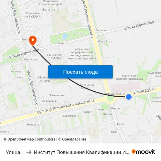 Улица Дубко to Институт Повышения Квалификации И Переподготовки Кадров Гргу map