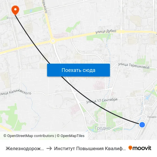 Железнодорожный Вокзал «Гродно» to Институт Повышения Квалификации И Переподготовки Кадров Гргу map