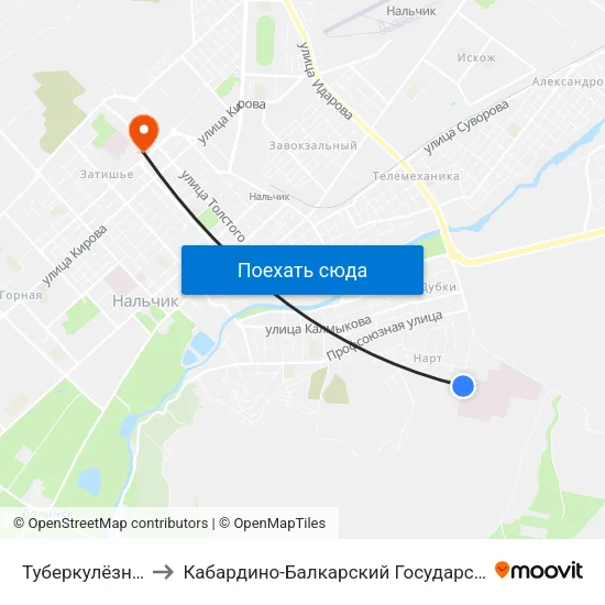 Туберкулёзная Больница to Кабардино-Балкарский Государственный Университет (КБГУ) map