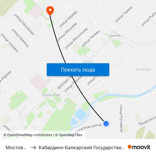 Мостовая Улица to Кабардино-Балкарский Государственный Университет (КБГУ) map