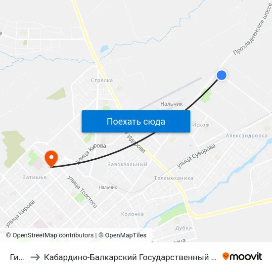 Гибдд to Кабардино-Балкарский Государственный Университет (КБГУ) map