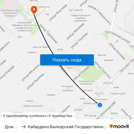 Дом Радио to Кабардино-Балкарский Государственный Университет (КБГУ) map