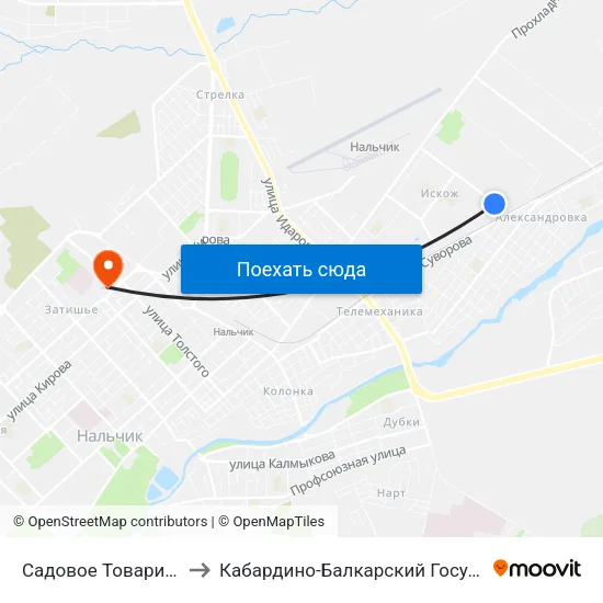 Садовое Товарищество Стройдеталь to Кабардино-Балкарский Государственный Университет (КБГУ) map