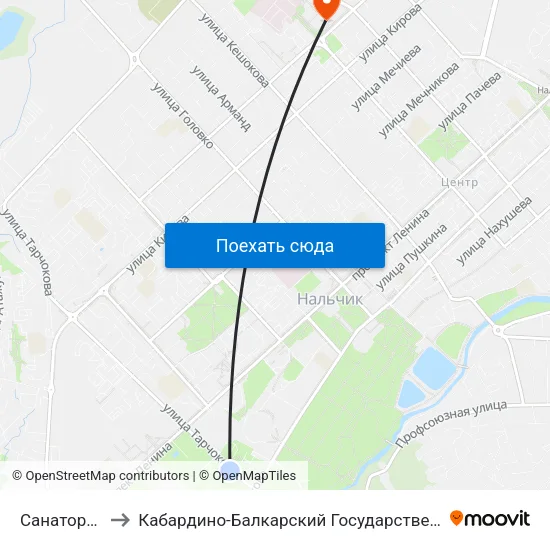 Санаторий Терек to Кабардино-Балкарский Государственный Университет (КБГУ) map