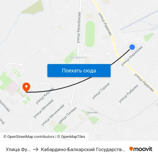 Улица Фурманова to Кабардино-Балкарский Государственный Университет (КБГУ) map